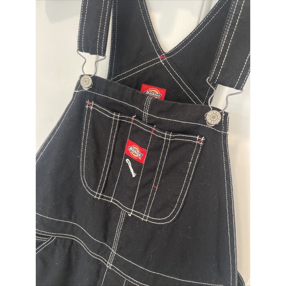 Dickies Women’s Black Contrast Stitch Carpenter Bib Overalls Cotton Medium - Picture 6 of 10